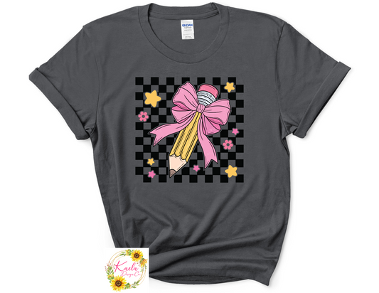 Checkered Bow Pencil T-Shirt